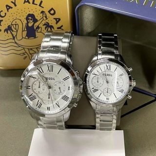 FOSSIL COUPLE GRANT SILVER STEEL DIAL AUTHENTIC WATCH