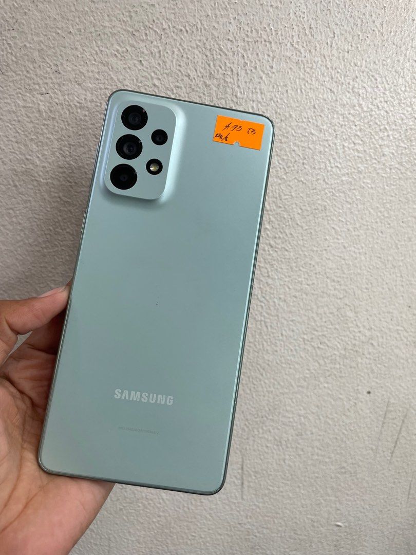 Galaxy A73 5g 128gb 8g ram (Category: Samsung) located in San Juan City. Submitted by AshleyandLynGeneralmerchandise (Listing ID 1301379008, Image 1). Description: We accept trade in Credit card / Home Credit Shipping Meet ups / Delivery Fb page: Ashley & Lyn.