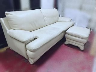 Genuine leather sofa with ottoman