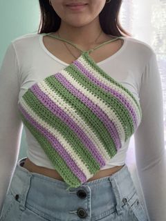 Green purple crocheted bikini cover top