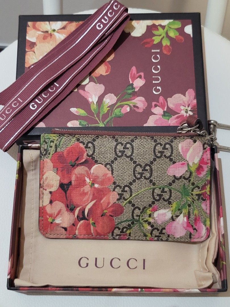 Gucci Blooms Key Case GG Blooms Leather Key Ring