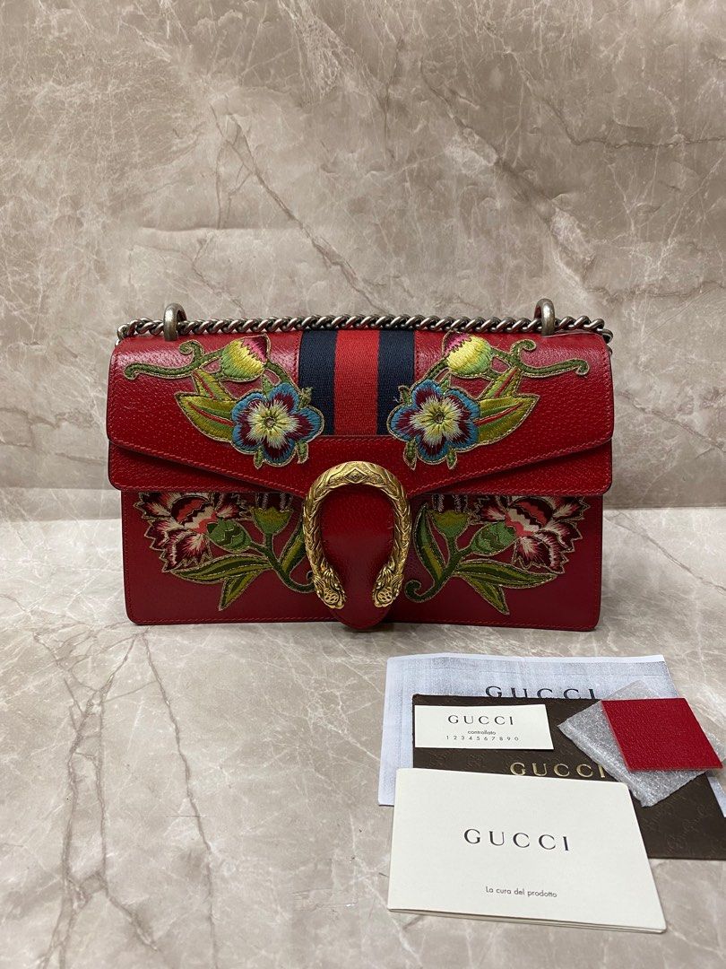 Gucci GG Dionysus medium Bag red floral embroidered leather 2018 Size  28x6x16cm PS 100 Booklet, receipt copy, sample leather, controllato @23,5