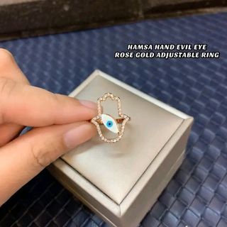 Hamsa hand evil eye ring