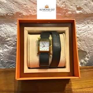 HERMES H Watch Gold Plated Leather Quartz  Watch