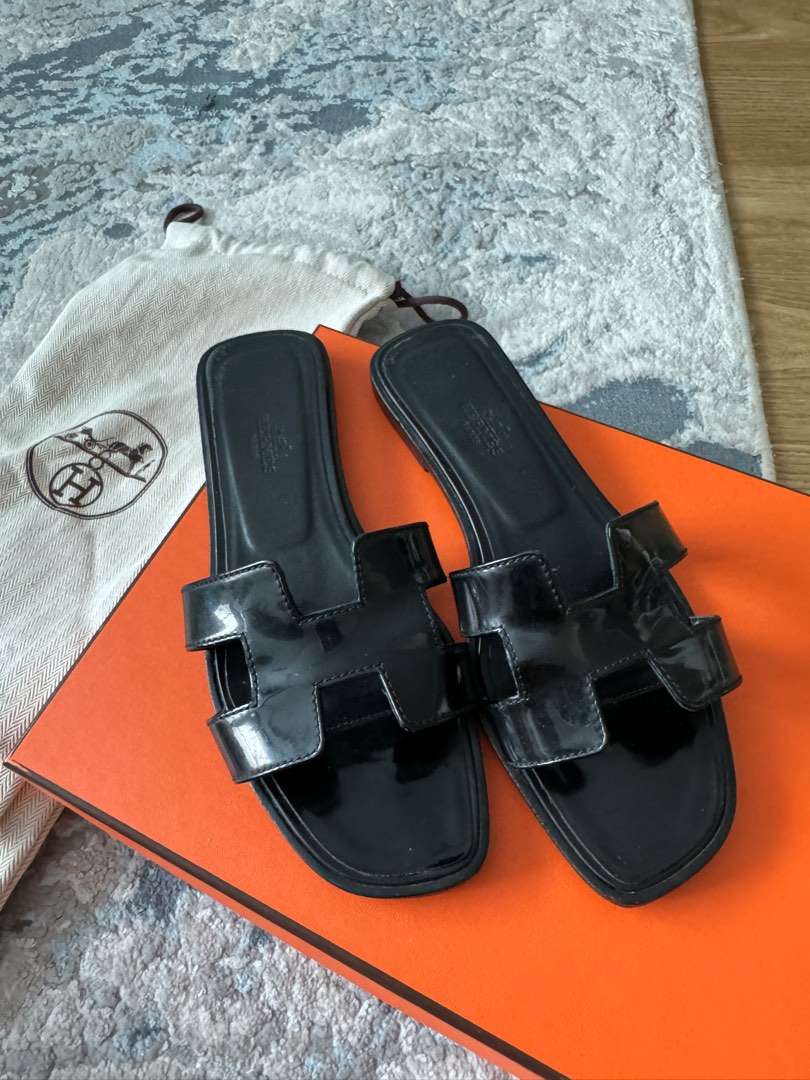 Hermes Oran Black Patent Luxury Sneakers Footwear on Carousell