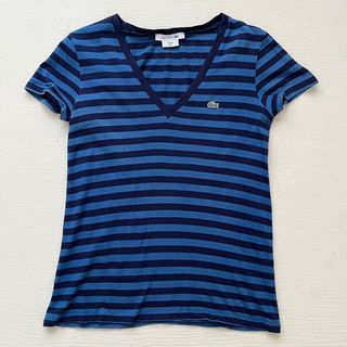LACOSTE Blue Stripes V-Neck T Shirt