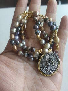 Made in Vatican Rome beautiful freshwater pearls with St. Michael archangel angel protection rosary