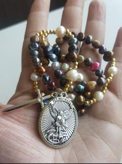 Made in Vatican Rome beautiful culture freshwater pearls with St Michael archangel angel protection & healing rosary