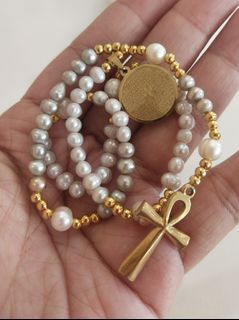Made in Vatican Rome Beautiful white gray freshwater pearls rosary