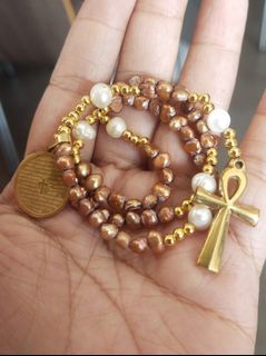 Made in Vatican Rome beautiful golden brown freshwater pearls rosary