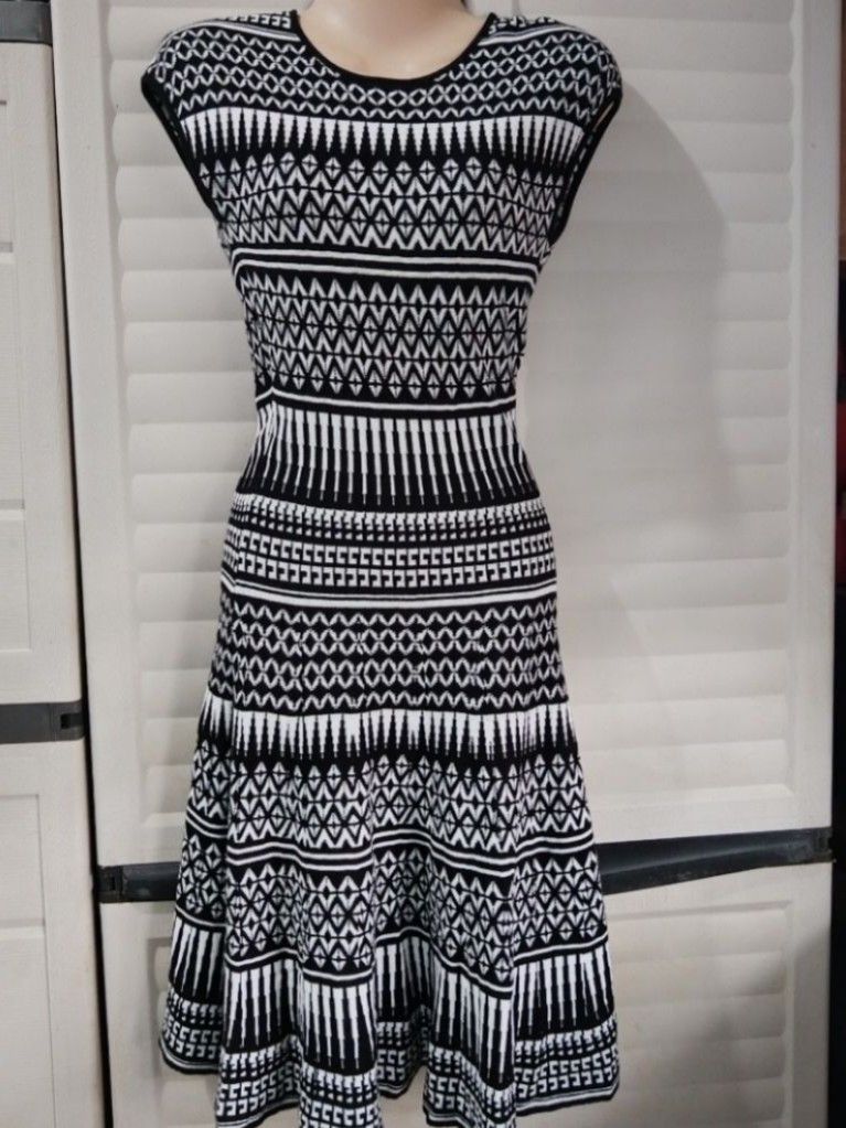 Max Studio Black and White Stretch Knit Sleeveless Dress