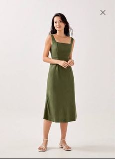 New! Love Bonito Alais Linen Bias Cut Midi Dress Forest Green (size M)