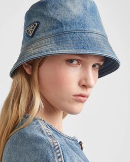 Prada Logo Denim Bucket Hat