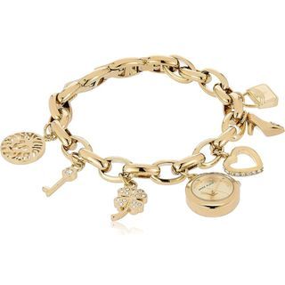 (Preorder) Anne Klein Premium Crystal Accented Gold Tone Charm Bracelet Watch