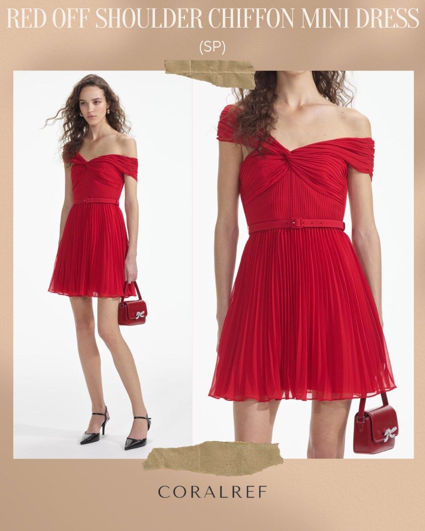 Self portrait red off shoulder dress cheap