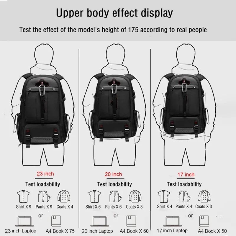 SWISS Mens Backpack Travel Bag Waterproof Multifunctional Large Capacity 80L Expandable USB Outdoor Hiking Backpack Mochila