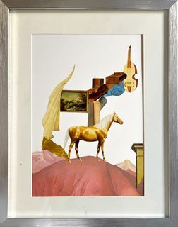 Untitled Series Horse Art 2  17.5 x 12.5 inches Original Collage Artwork with FRAME