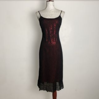vintage forever 21 red and black mesh overlay dress