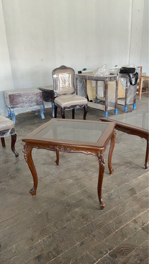 Vintage narra side tables (glass top) (Category: Tables & Sets) located in Quezon City. Submitted by kaylas__ (Listing ID 1301352257, Image 2). Description: Vintage Narra Side Tables (per piece, with discount if 2 pieces) - Newly refurbished, no issues - Made of Narra - Table top is in 6MM tinted tempered glass - Pick up at Marikina PM for offers, thank you!.