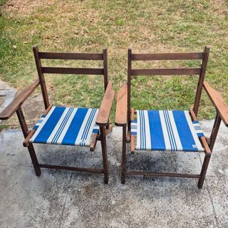 Set AB Vintage Narra Wood Folding Beach Chair Wooden outdoor patio arm chair director chair