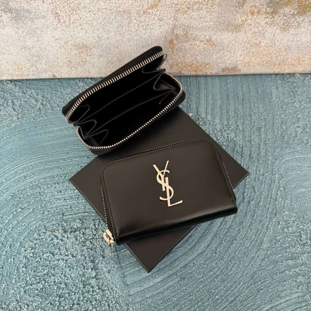 YSL Card Wallet Black Silver Complete set with box etc 11 x x