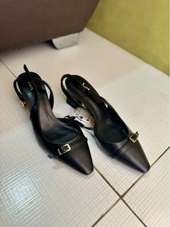 Zara Block Heel Slingback Shoes - Black