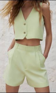 Zara mint green linen blend shorts