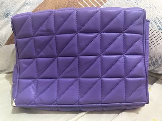 Zara Quilted Clutch Bag Purple