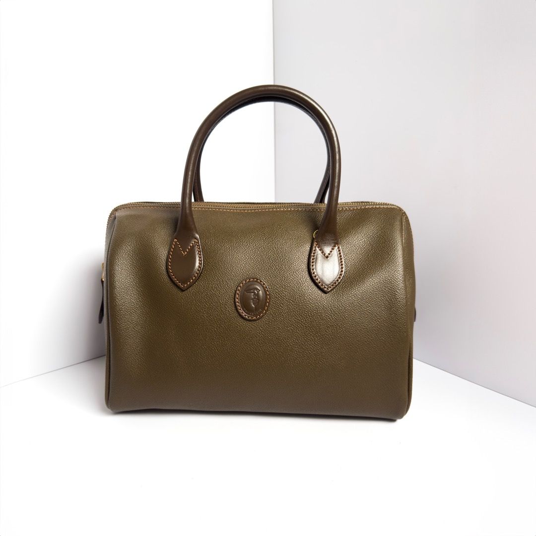Authentic Vintage Trussardi Khaki Dark Brown Olive Leather