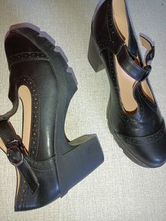 Dadawen Classic T-Strap Platform 3inch-Heel Square Toe Oxfords Dress Shoes