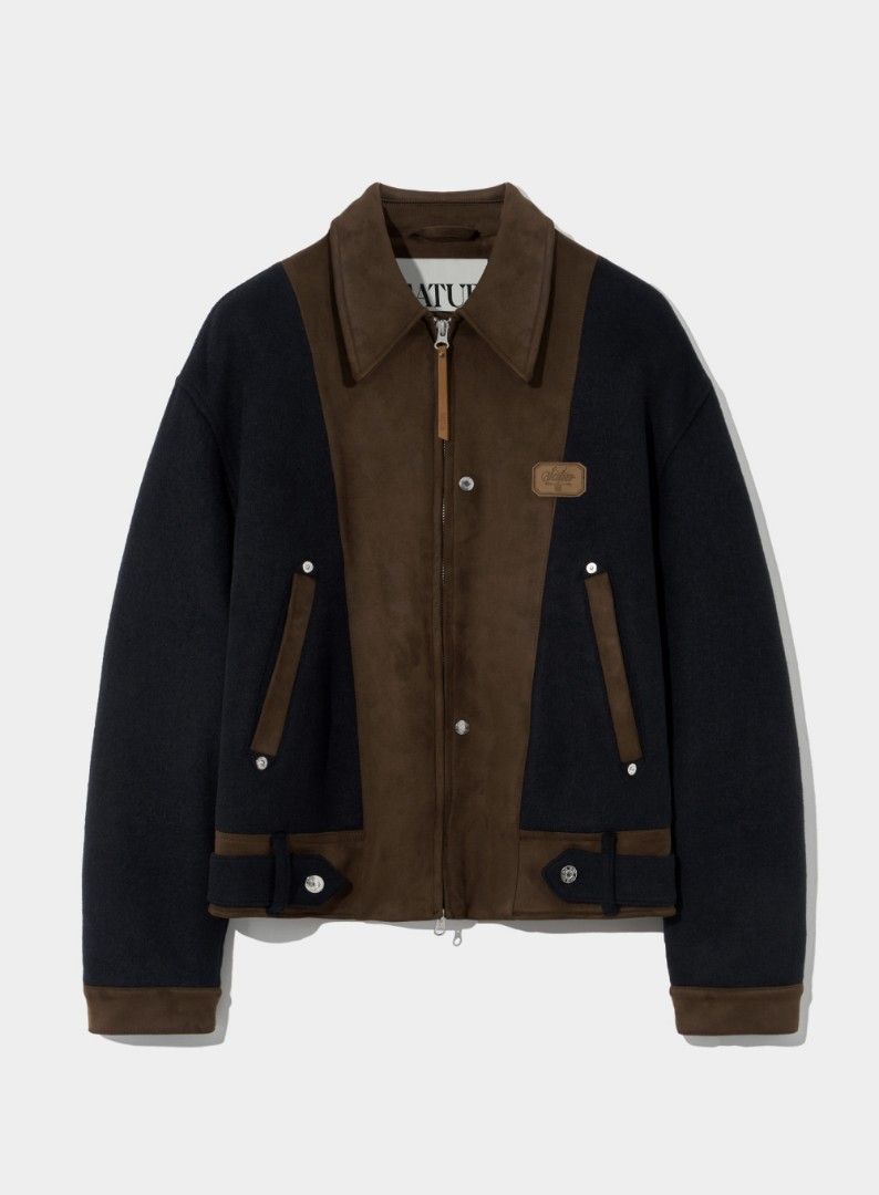 アウターその他 SATUR Suede panel wool jacket classic black SA23FWMJ09BK BNWT] SATUR Suede Panel Wool Jacket, Men's Fashion, Coats