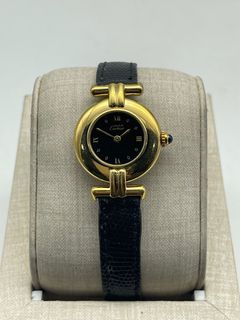 Cartier Must De Cartier Vermeil Colisee Black Dial Leather Strap Ladies Watch