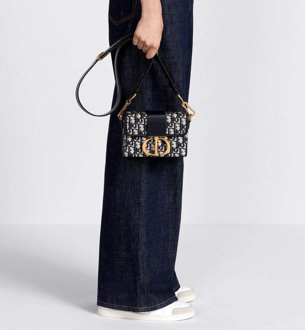 DIOR 30 Montaigne Box Bag Blue Dior Oblique Jacquard, Luxury, Bags