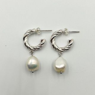 Genuine Freshwater Baroque Pearls in S925 Sterling Silver Twisted Style Drop Earrings 1 Pair