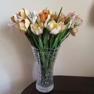 Glass Vase and Artificial Tulips Flowers