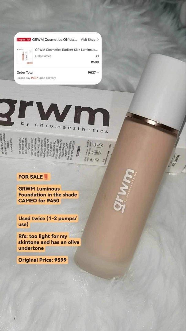 GRWM FOUNDATION (Category: Makeup) located in Manila. Submitted by cleobylala (Listing ID 1306117908, Image 1). Description: BRAND NEW ! DI PA NAGAGAMIT .
