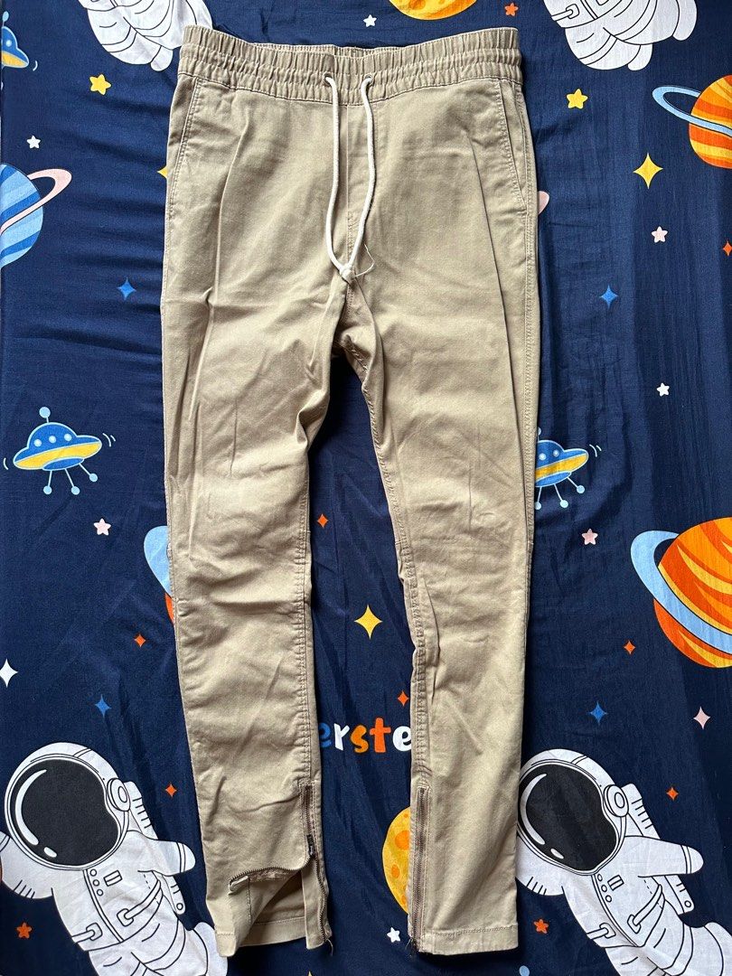 H M TWILL ZIPPER PANTS BEIGE Men s Fashion Bottoms Trousers on Carousell