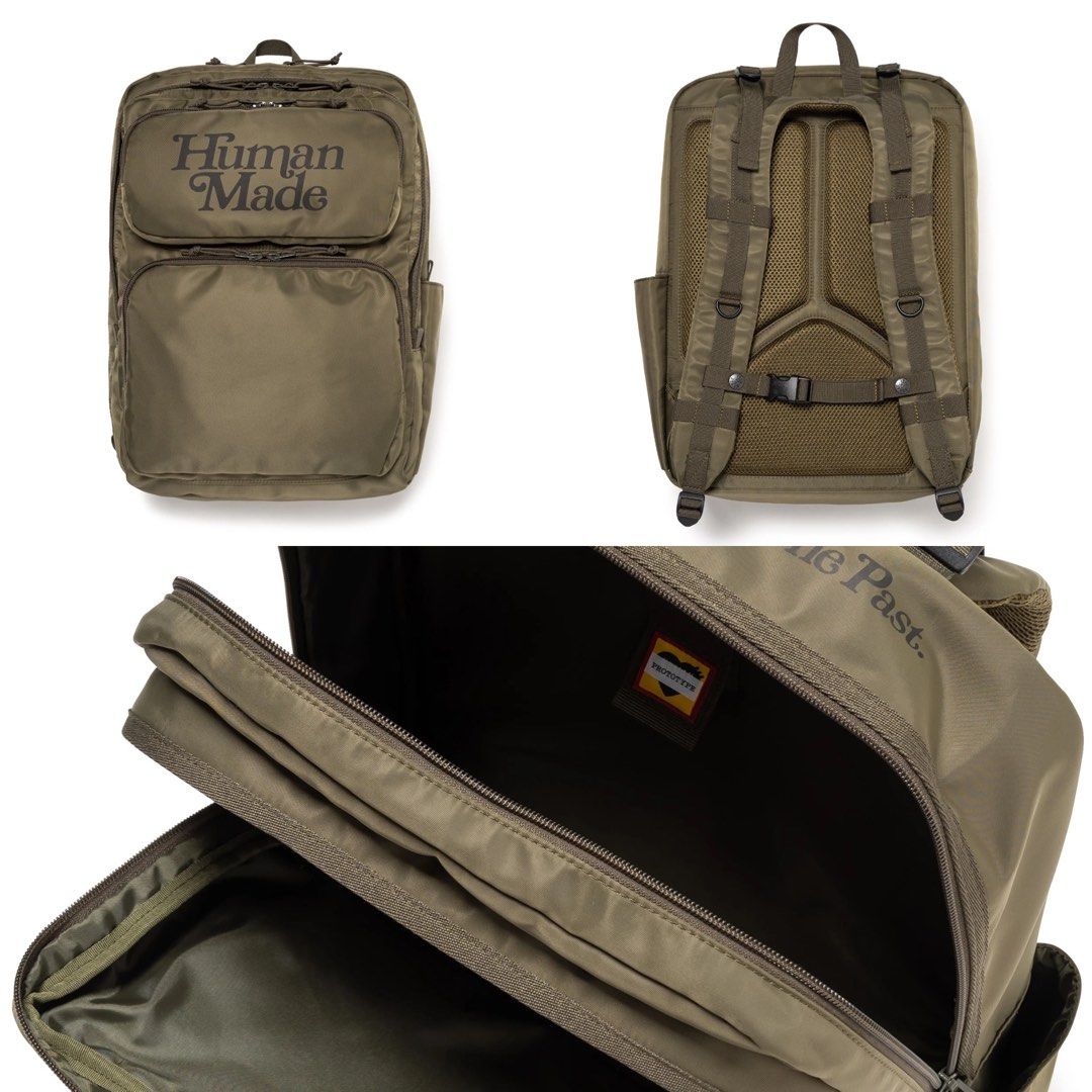 HUMAN MADE BACKPACK (Category: Backpacks) located in Singapore. Submitted by nichloesg (Listing ID 1306167249, Image 4). Description: ✅ Olivedrab H44 x W30.5 x D16cm But Human Made Prototype backpack with the Verdy-designed brand logo. The structured, dual-layered pockets have a large capacity, making the bag a functional choice for both work and play. MATERIAL: 100% NYLON Find us at @nichloesg Tags Nigo.