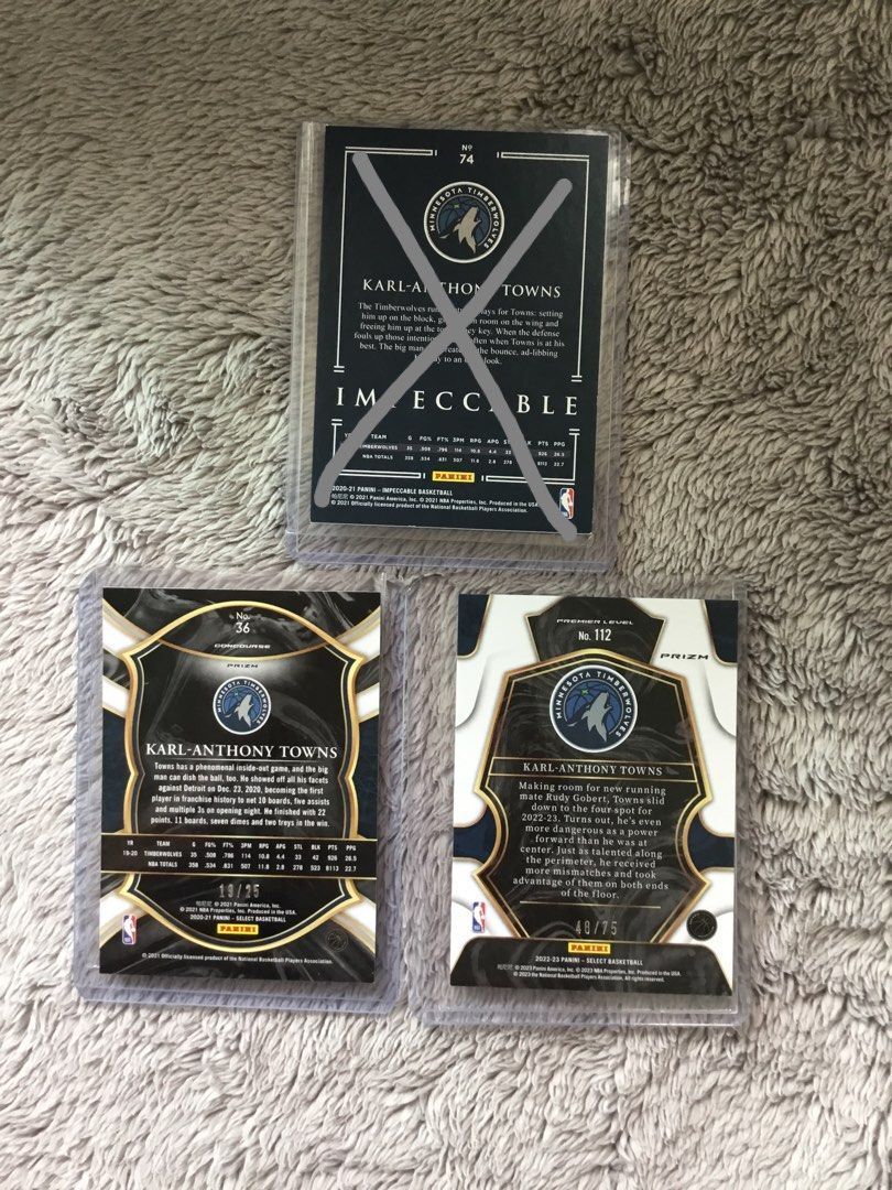 Karl Anthony Towns🐺] Panini Impeccable/Select Prizm Basketball Card NBA  球員卡球星卡籃球卡木狼Timberwolves 🐺 , 興趣及遊戲, 收藏品及紀念品, 明星周邊- Carousell