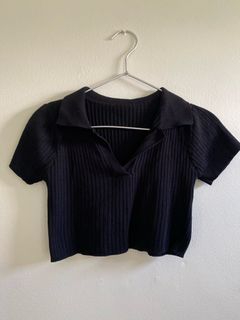 Knitted ribbed black polo shirt