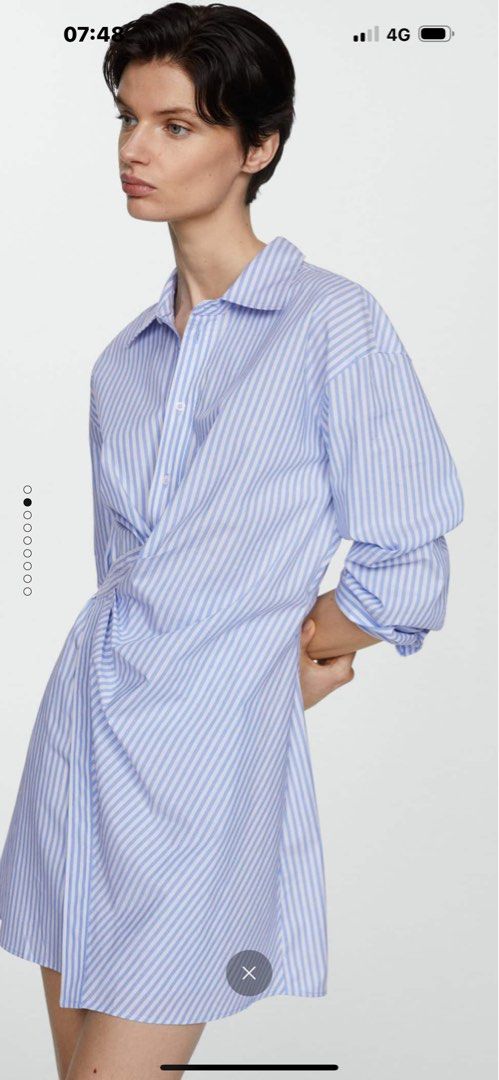 Mango Striped wrap shirt dress Sky Blue Women s Fashion Dresses Sets Dresses on Carousell