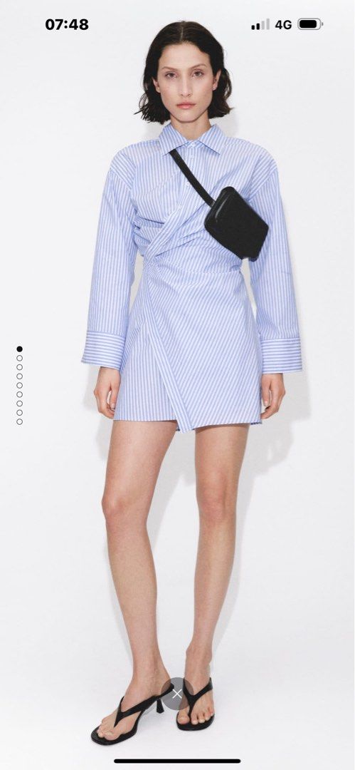 Mango Striped wrap shirt dress Sky Blue Women s Fashion Dresses Sets Dresses on Carousell