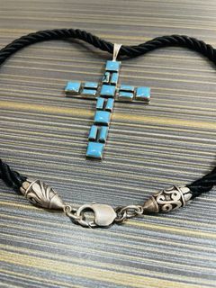 Men Turquoise Cross Pendant Necklace