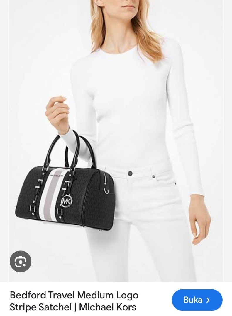 Bedford travel medium logo stripe satchel clearance