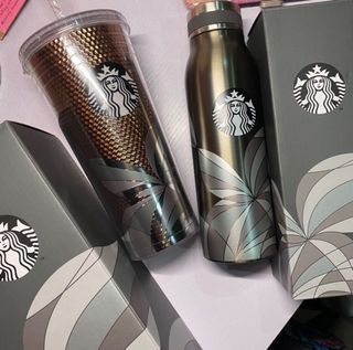 *NEW* STARBUCKS Traditions Christmas 2023 stainless steel gold metallic tumbler 444ml & 651ml cold cup