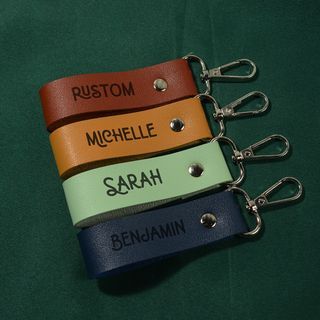 Personalized Faux (artificial) Leather Keychain with laser engraved names