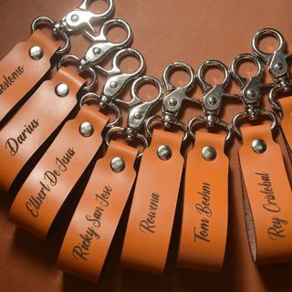 Personalized Leather Keychain (Chome-tan leather Strip shape)
