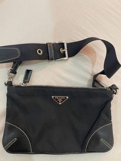 Prada Belted Shoulder Bag Tessuto with Leather