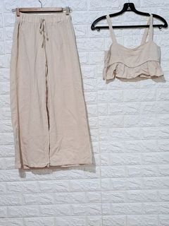 SHEIN Linen Crop Top and Drawstring Trouser