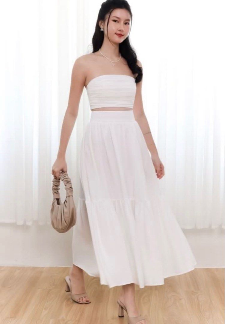knee length dresses for ladies Tilly Tiered Maxi Dress in Pale Blue